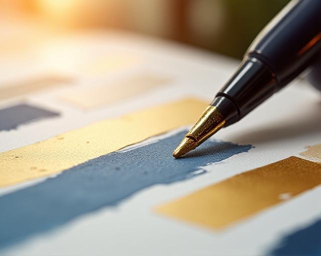 Calligraphy pen on top of a modern brand mood board